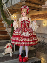 Red Flower Bead Chain Bow Neckline Gorgeous Princess Lolita Dress