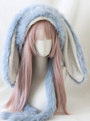 White/Coffee/Yellow/Dusty Blue Oversized Bunny Ears Plush Hat