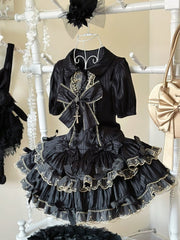 Black and Gold Bow Accents Idol Lolita Dress Striped Fabric
