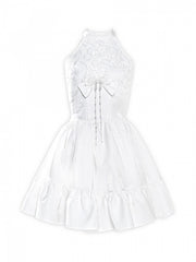 White Halter Neck Fairy Dress Structured Flowers Bodice