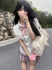 White Puff Sleeves Self-tie At Back Design JK Uniform Shirt