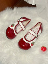 Sweet Strawberry Themed Red Lolita Indoor Slippers with Scalloped Hem & Bow Accents