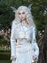 White Lace Trim Hemline and Cuffs Cropped Blazer