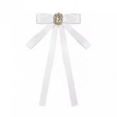 White Satin Bow Tie with Square Rhinestone Decor