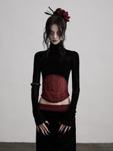 Urban Goth Black & Red Color-Block Velvet High Neck Long-Sleeve Top