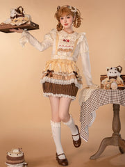 Yellow Sweet Strawberry Cake Embroidery Bodice Cupcake Hem Lolita Overall Skirt