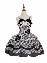 White & Black Plaid Sweetheart Appliques Sweet Lolita JSK Dress with Scalloped Edge Trim