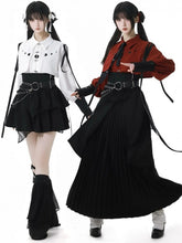 Wine Red/White Ribbon Moon Print Shirt With A Tie