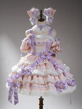 Curve-Friendly Fit Pink & Purple Sweet Princess Lolita Dress with Fluffy Trim and Ribbon Bows