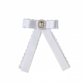 Jirai Kei White Bow Tie with Beaded Rhinestone