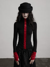 Urban Goth Black & Red Color-Block Design Knit Long-Sleeve Top