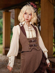 Coffee Steampunk Lolita Waistcoat with Button Details