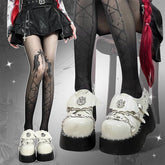 Devil Wings Punk White Platforms Silver-tone Studs Goth Shoes