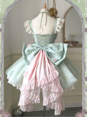 Light Green Floral Fairy Bubble Skirt Dress Lolita Jumper Skirt