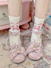 Pink White Kitty Print Lolita Ankle Socks