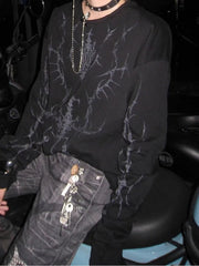 Y2K Punk Print Black Long Sleeves Top