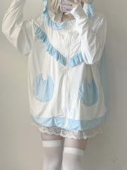 Tenshi Kaiwai White & Blue Kitty Ear Sun Protection Hooded Jacket