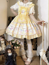 Yellow Kitty and Polka Dots Pattern Print Sweet Lolita Overall Dress
