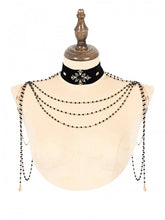 Black Velvet Choker with Gold Shoulder Bead Chain