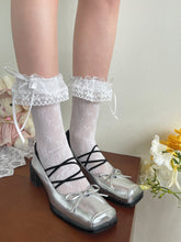 White/Black/Apricot Lolita Bow Pattern Mesh Ruffle Socks with Bow Decoration