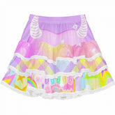 White/Blue/Purple Y2K Striped Pattern A-Line Tiered Skirt with Lace Trim