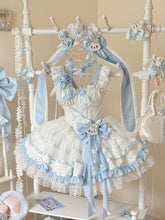 Blue Corset Waist Rabbit-Themed Polka Dots Dress Sweet Lolita JSK / Full Set