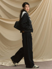 Vintage Navy Blue Low Waist Straight-Leg Jeans