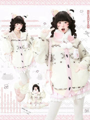 Pink/Red Daily Kawaii Cardigan with Practical Pockets, Horn Toggle & Heart Pattern