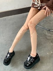 Y2K Nude Asymmetrical Tattoo Tights