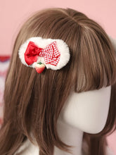 Sweet Lolita Strawberry Charm Plaid Bowknot Plush Hairclip