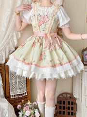 Rosette Print Summer Short Dress High Waist Lolita Jumper Skirt