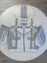 White & Gray Cyberpunk Buckle Straps Jersey Maid Jirai Kei Hooded Zip Jacket
