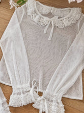 White Polka Dot Tulle Elegant Lolita Top with Ruffled Lace Cuffs