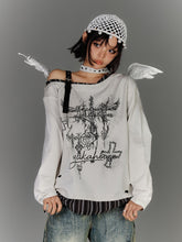 Y2K Apricot Asymmetrical Neckline Buckle Strap Glamorous Graphic Top