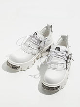 White Punk Platform Shoes - Triple Fastening System with Lace-Up, Buckle & Inner Zip Closure