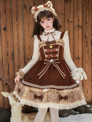 White Long Sleeve Top with Plush Deer Patterned Cuffs