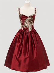Wine Red Cowl Neckline Elegant Classic Lolita Dresswith Rhinestone Embellished Shoulder Strapsand Bows