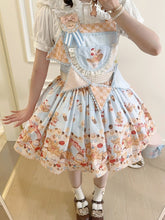 Blue Sweet Teddy Bear and Dessert Print Lolita Overall Dress with Removable Flag Ribbon