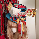 Blue&Red Circus Poker Decorated Big Bow Chain Decorated Bunny Ears Hat