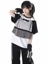 Gray Colorblock Design Techwear Hooded Cropped Vest