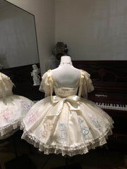 Zodiac Embroidered Champagne Lolita Dress with Tulle Butterfly Sleeves