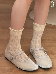 White/Beige Hollow-out Calf Socks With Star And Polka-dot Pattern