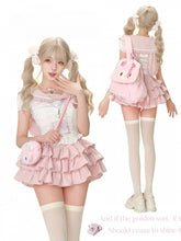 White Sailor Collar Puff Sleeve Blouse with Lace-Trimmed Button Placket