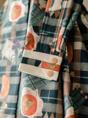 Persimmon Orange Cat Green Plaid Pattern Kitty Print Long Sleeves Lolita OP