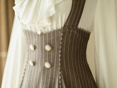 Historical Vibes Brown Stripped Pattern Halter Neck Underbust Dress