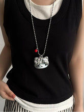 Y2K Kitty Pendant Beads Long Necklace