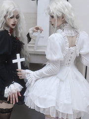 White Gothic Spider Web Embroidery Skirt Shiro Lolita Dress