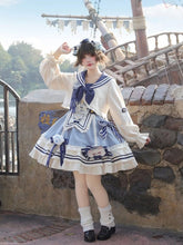 Blue & White Striped Sailor Lolita Dress + Coat + KC/Beret Set