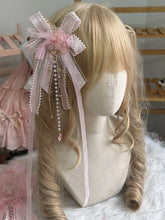 Sweet Lolita Pink Floral Bowknot Ribbon Hairclip With Pearl Chain