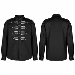 Men's Black Punk Personalized Skull Embroidery Shirt